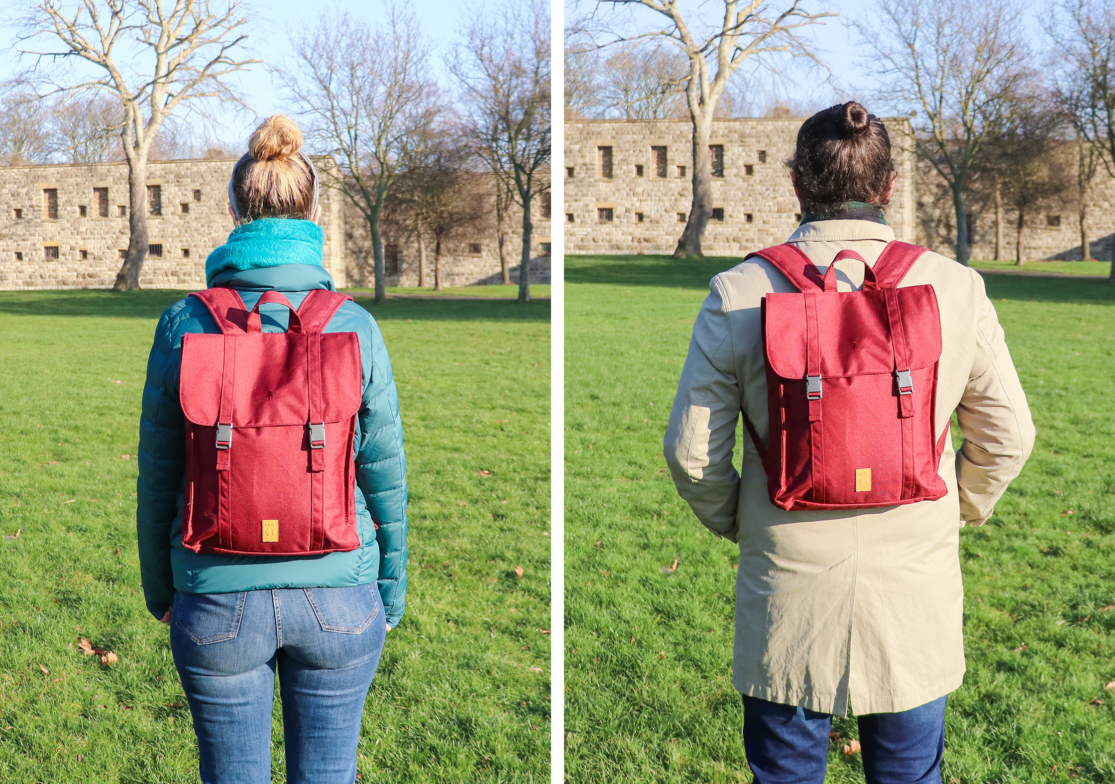 Lefrik Handy Backpack On 5'7" Rebecca (Left) & 6'4" Nathan (Right)